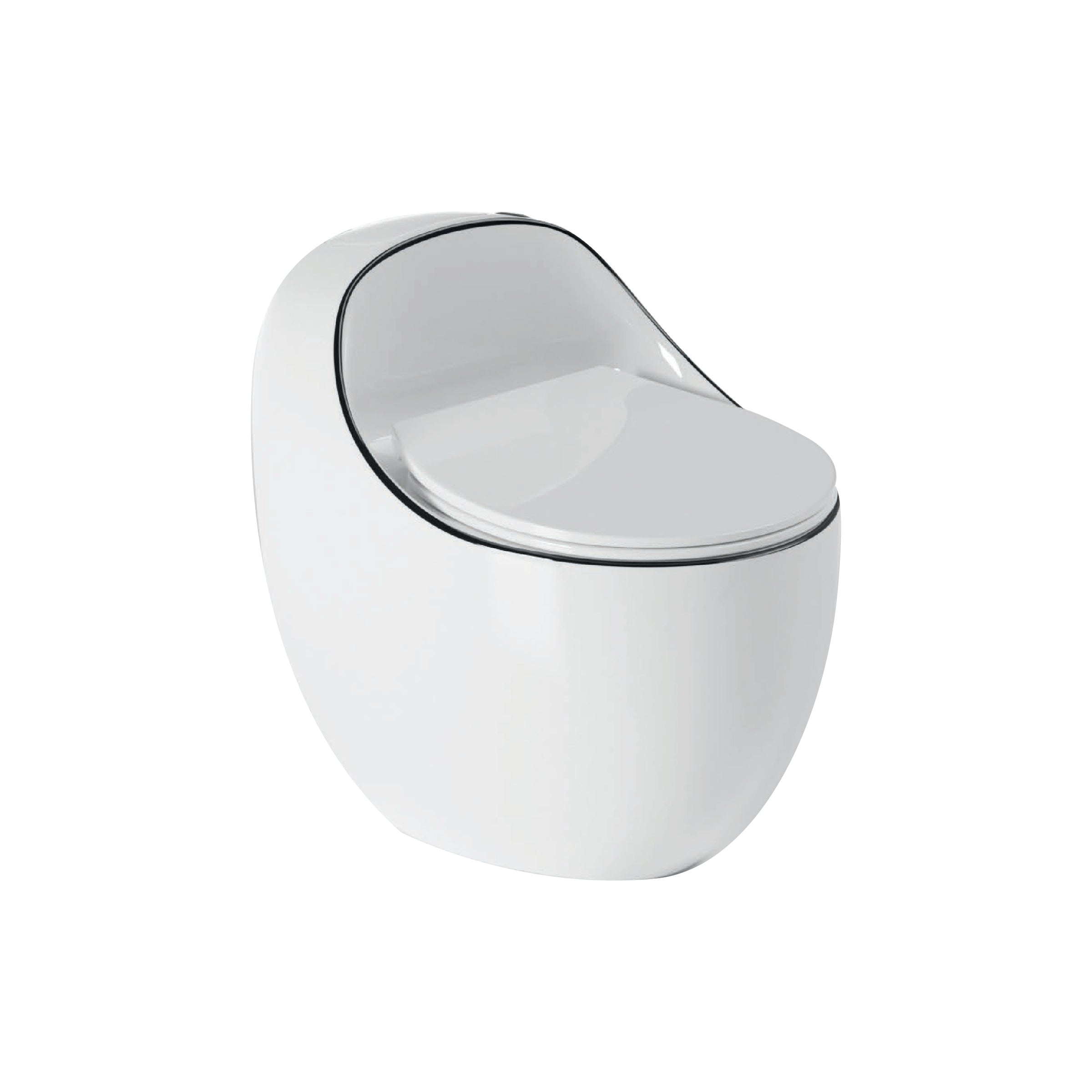 Inodoro One Piece Afrodita + Tapa Asiento Y Acces. Ovalado Blanco Y Linea Negra (645X450X615) - Fratelli Premium